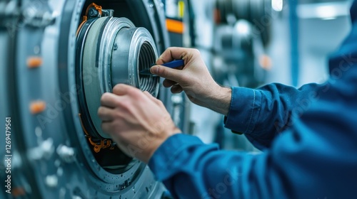 Airplane Maintenance Concept, Close-Up Inspection of Airplane Door Seal with Hands Holding Tool for Maintenance Standards