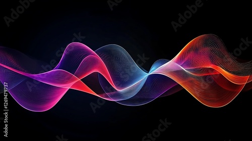 Abstract colorful waves flow dark background, digital art, website design.