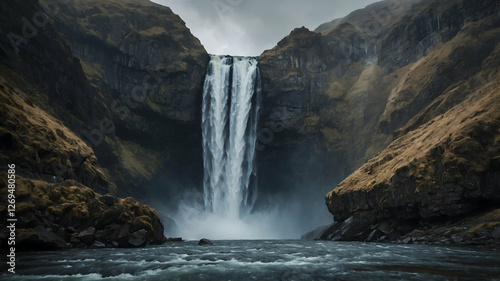 Serene Waterfall Flowing Into a Wild River