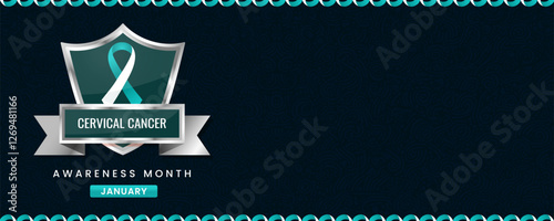 Teal or turquoise ribbon awareness graphic for International Cervical Cancer Awareness Month banner.