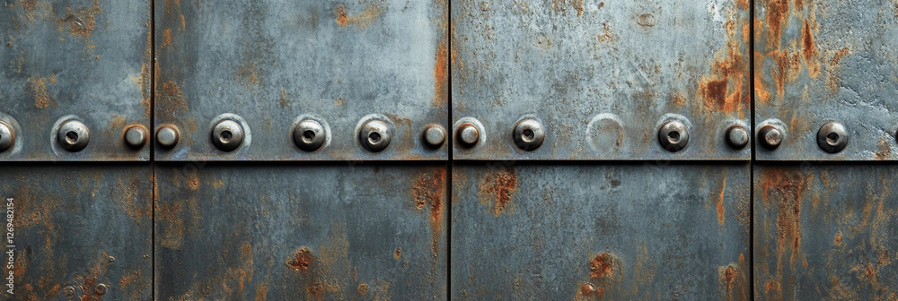 Fototapeta premium Weathered metal panels with rivets showcase industrial charm