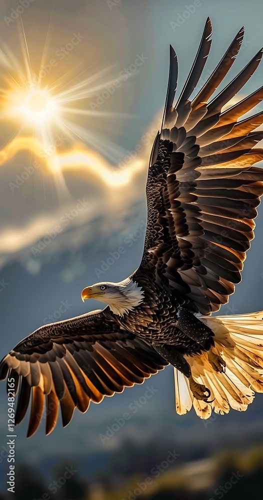 custom made wallpaper toronto digitalBald Eagle Flight Into Bright Sunlight With Wings Spread Showing Power And Freedom In The Sky
