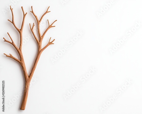 A minimalist wooden branch displayed on a clean white background.