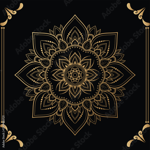 Luxury mandala design black background in gold color