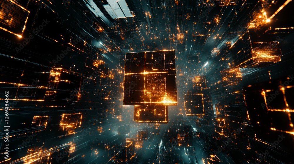 Fototapeta premium Futuristic digital cubes illustrating block technology and ai connections in the metaverse era