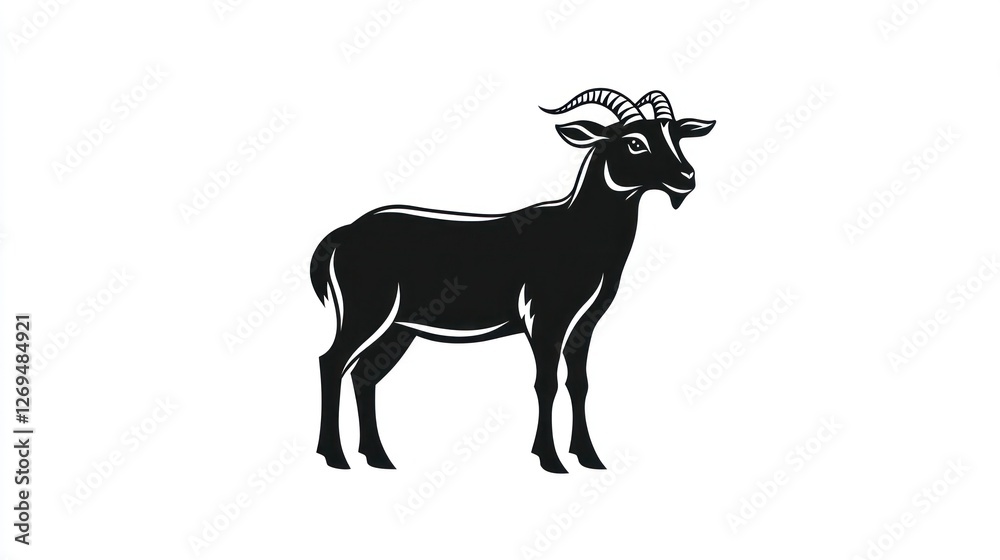 Fototapeta premium Silhouetted goat profile, farm animal, graphic design, potential stock photo