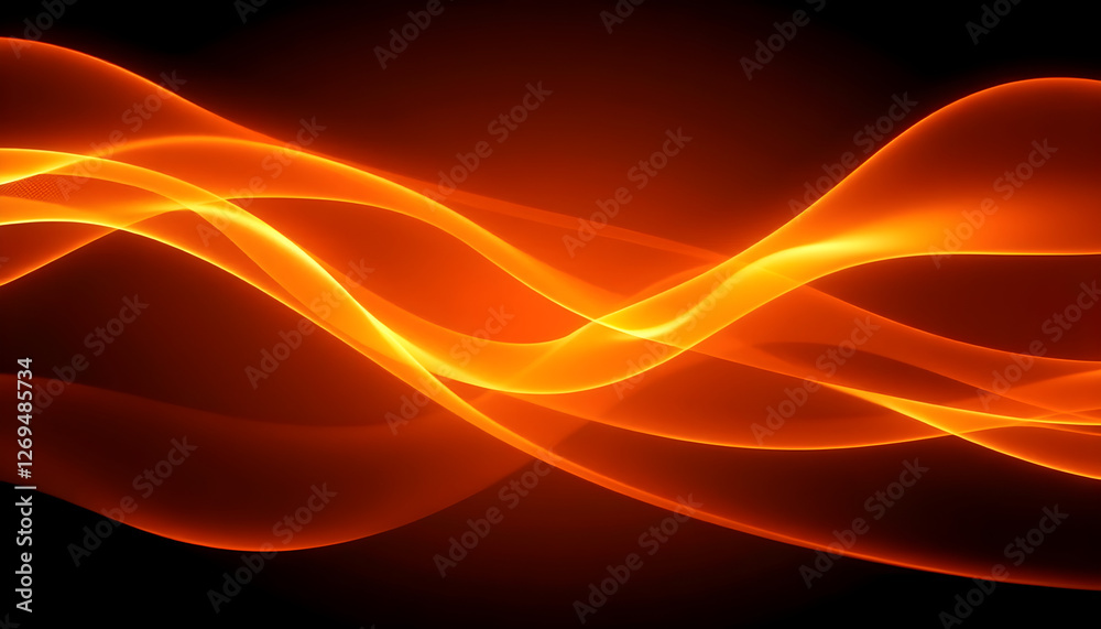 Fototapeta premium Abstract wavy lines in orange and yellow on dark background, digital artistic design
