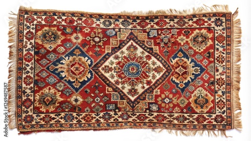 Caucasian Rug,  Red and Beige Pattern, Isolated