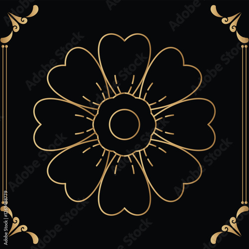 Luxury mandala design black background in gold color