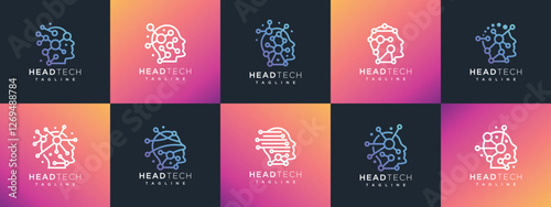 collection of artificial intelligence human head logo design templates. human head logo icon, mind, logo for tech company