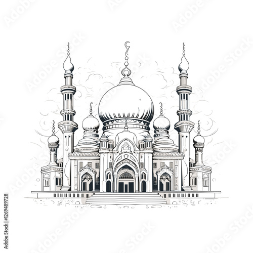Black and White Artistic Silhouette of an Islamic Mosque