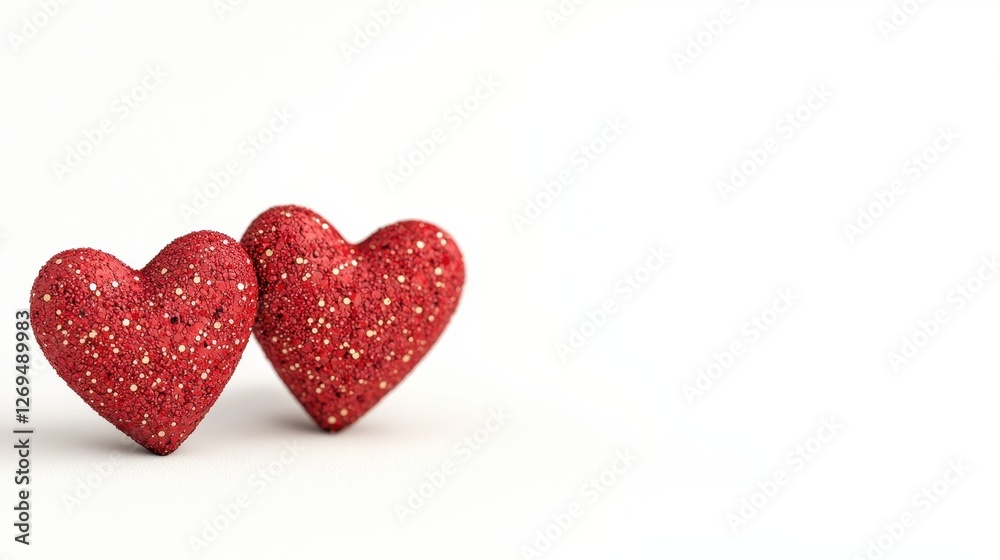Obraz premium Glittery Red Hearts on White Background for Romantic Themes and Valentine's Day Celebrations