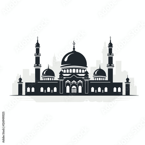 Black and White Artistic Silhouette of an Islamic Mosque