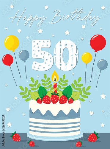 happy 50 birthday card flat vector illustration
