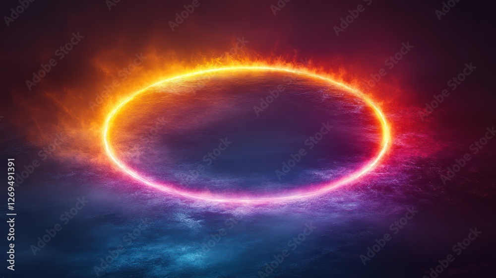 Obraz premium Minimalist glowing rainbow halo floating in mid-air, clean composition