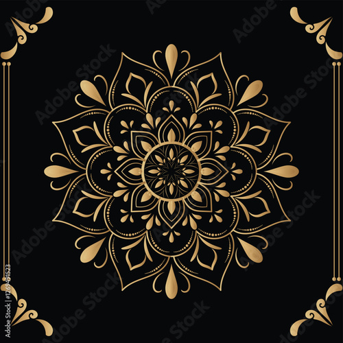 Luxury mandala design black background in gold color