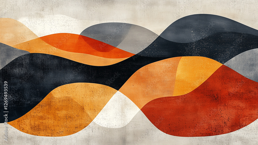 Abstract waves in warm colors create dynamic and textured background. design features flowing shapes in shades of orange, red, and gray, evoking sense of movement and depth Abstract waves in warm colors create dynamic and textured background. design features flowing shapes in shades of orange, red, and gray, evoking sense of movement and depth