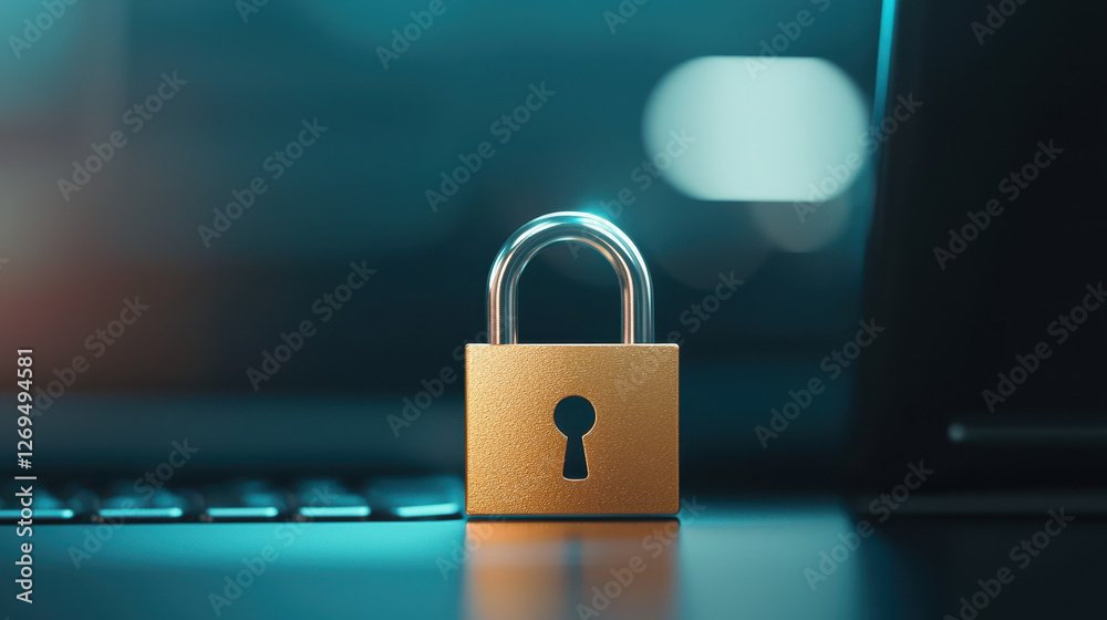 Fototapeta premium close up of padlock symbolizing data security on laptop