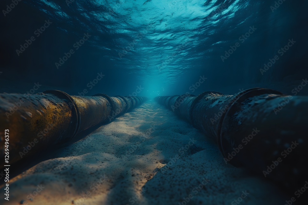 Underwater pipeline extending into the deep ocean Underwater pipeline extending into the deep ocean