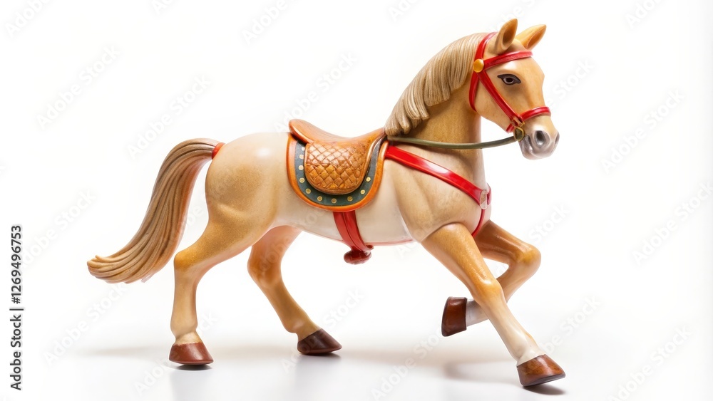 Palomino Toy Horse, Saddle, White Background Palomino Toy Horse, Saddle, White Background