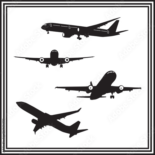 Simple Black and White Airplane Silhouettes