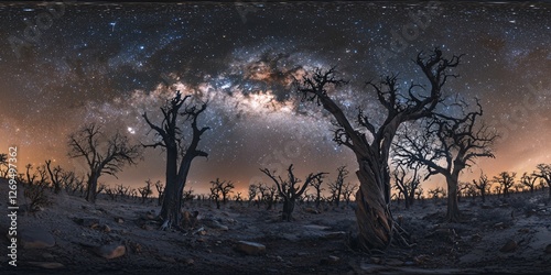 enchanted night sky over barren trees: a stunning milky way perspective photo