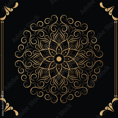 Luxury mandala design black background in gold color