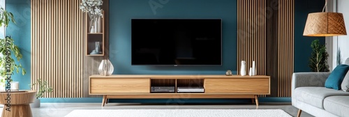 Modern Living Room Decor With Wood Accents And Flat Screen Television