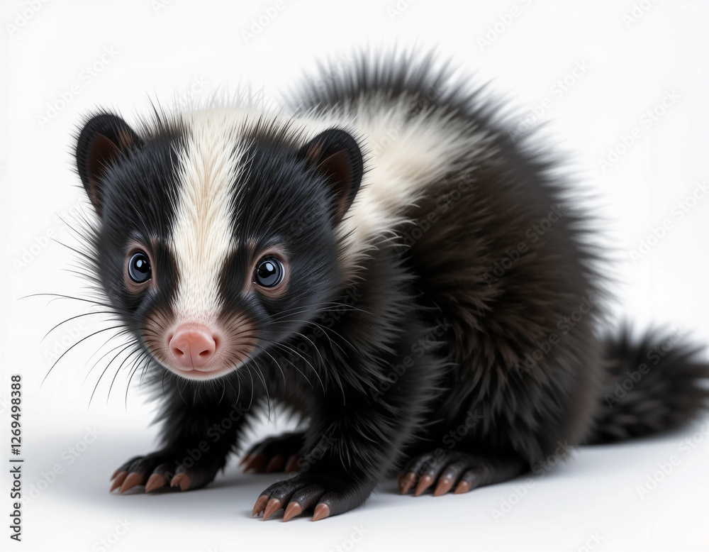 Baby Skunk Sitting with Fluffy Fur and a Playful Expression
Baby Skunk Sitting with Fluffy Fur and a Playful Expression