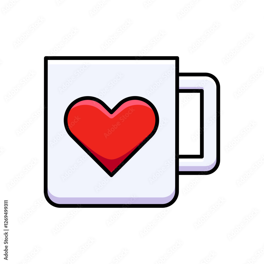 White Mug with Red Heart Illustration for Gift Branding - Love Cup Design for Romantic Merchandise White Mug with Red Heart Illustration for Gift Branding - Love Cup Design for Romantic Merchandise