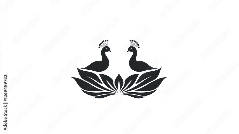 Fototapeta premium Peacock logo design, symmetrical, lotus flower, artistic, vector graphics, for branding