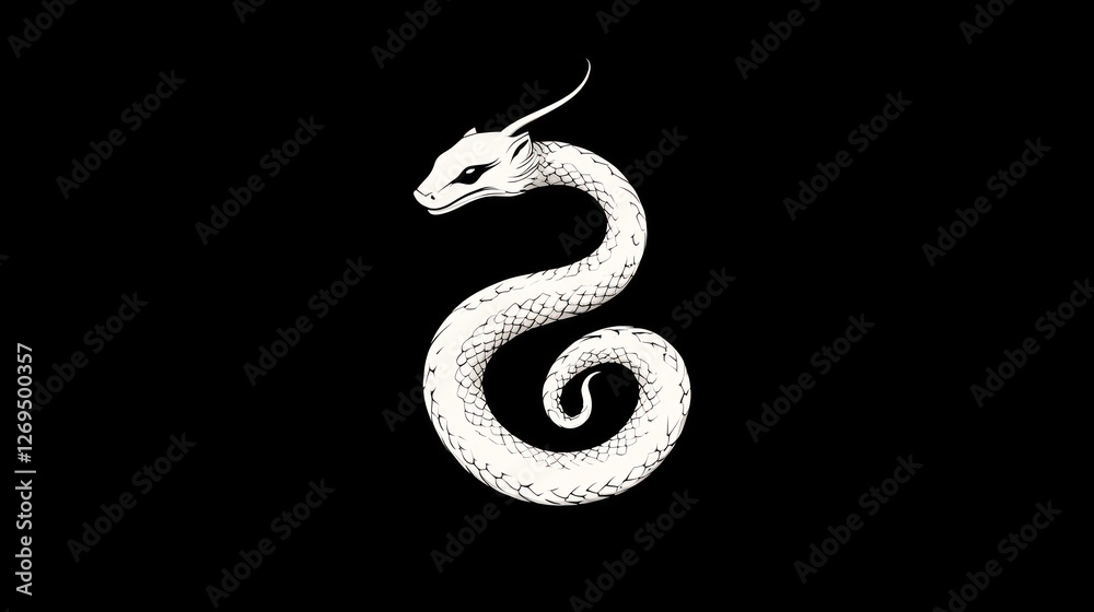 Fototapeta premium Stylized dragon snake, artistic graphic, black background