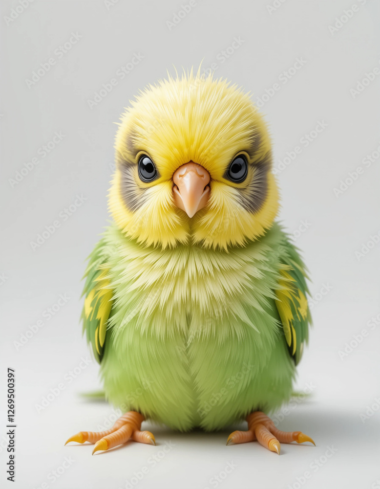 Obraz premium Baby Budgerigar (Parakeet) Sitting with Vibrant Green and Yellow Feathers