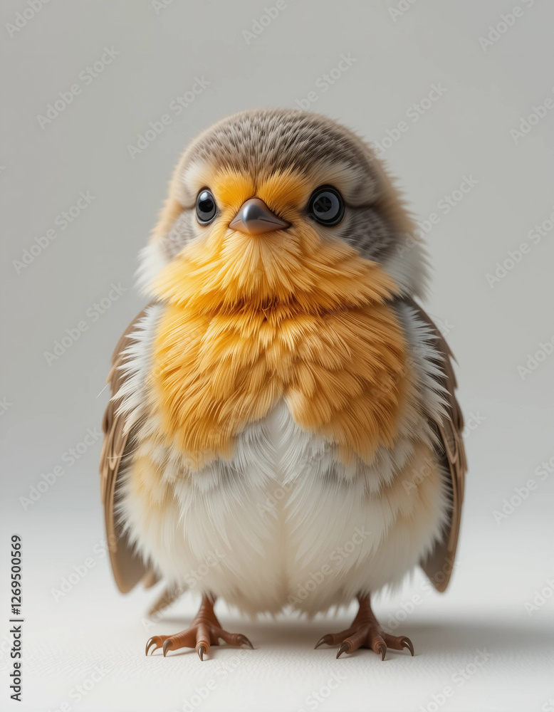 Obraz premium Baby European Robin (Redbreast) Sitting with a Fluffy Orange Chest