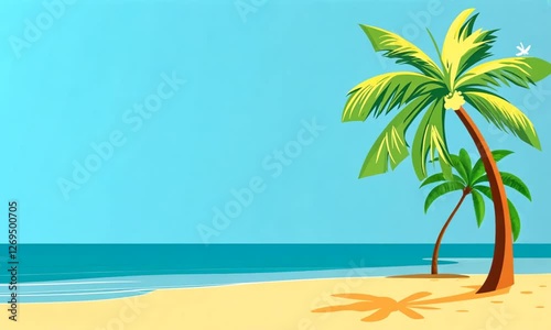 Wallpaper Mural Tropical beach scene with palm tree Torontodigital.ca