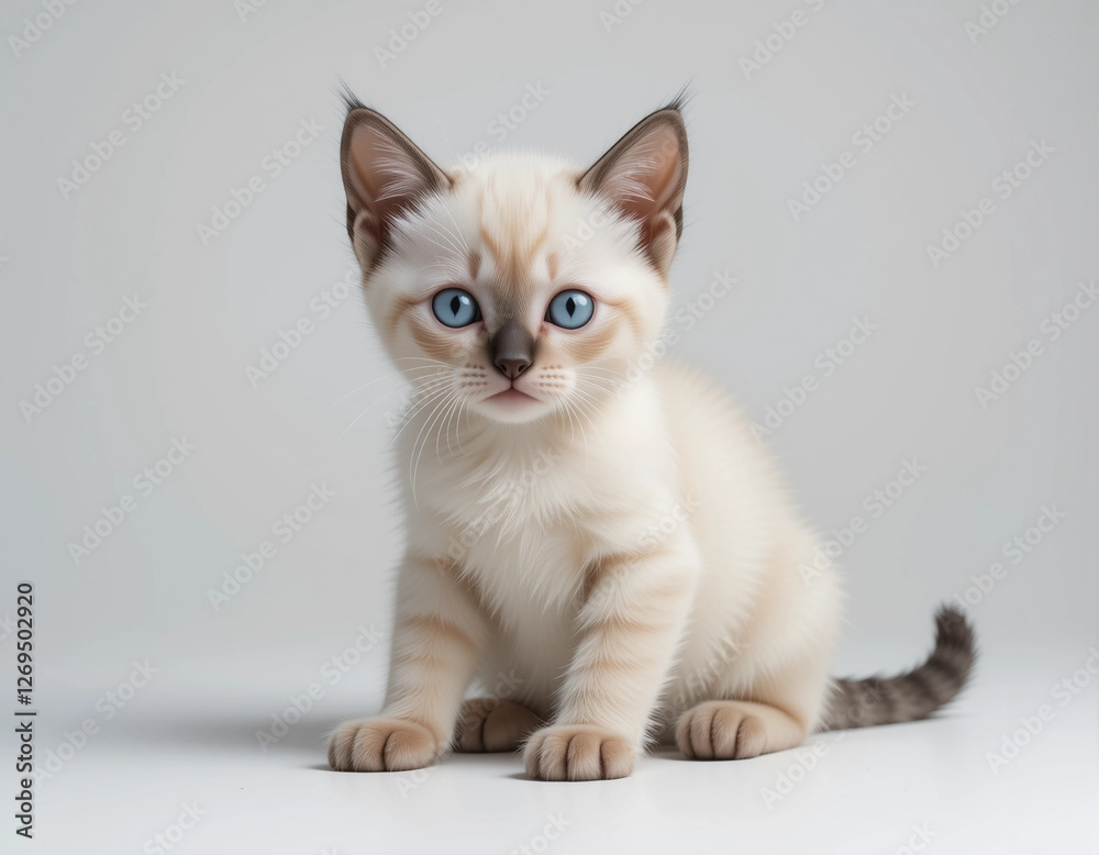 Obraz premium Baby Siamese Kitten with Blue Eyes and Creamy Fur