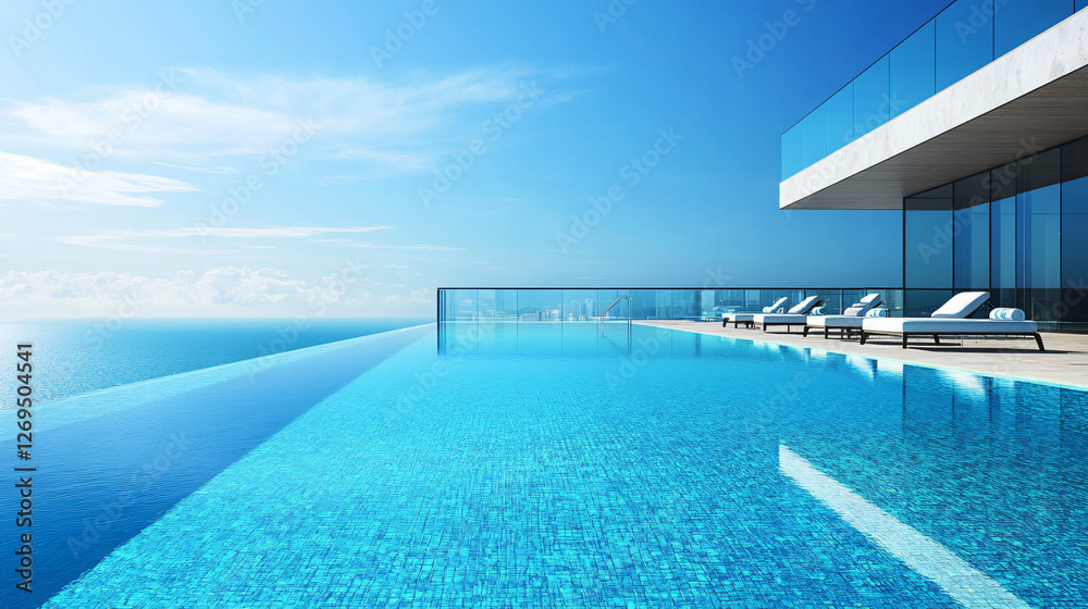 Fototapeta premium Luxurious Infinity Pool with Ocean View on a Bright Sunny Day