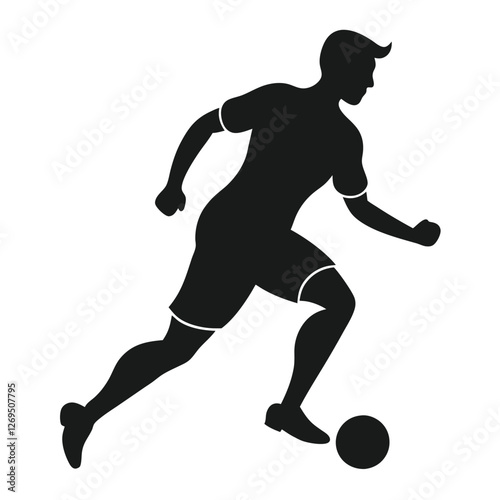 black silhouette of a football player dribbling the ball,