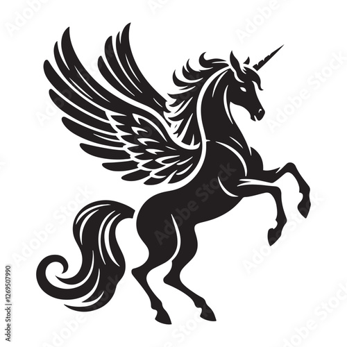 Illuminated Pegasus silhouette, a divine icon of myth - Pegasus illustration - Minimalist Pegasus vector - Mythical creature silhouette
