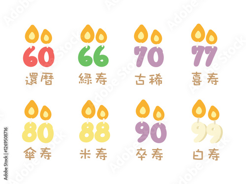 長寿祝い　誕生日　イラストセット