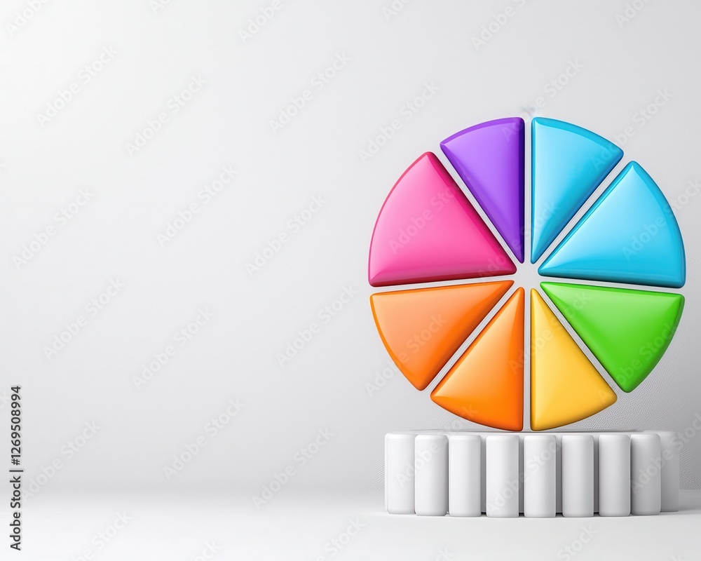 Obraz premium A vibrant pie chart model showcasing colorful segments for visual data representation.