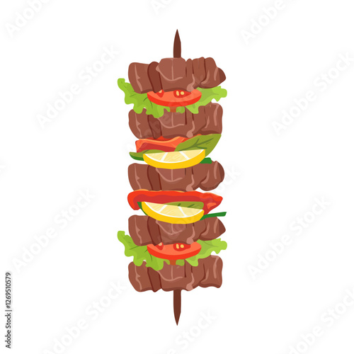 2D flat vector illustration beef kebab icon isolated on a white background.

