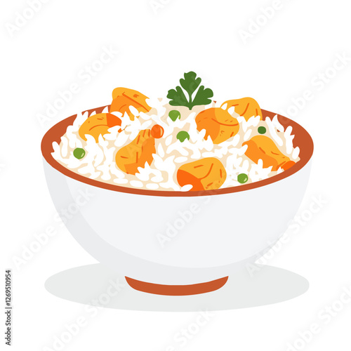 2D flat vector illustration chicken rice pulao icon isolated on a white background.

