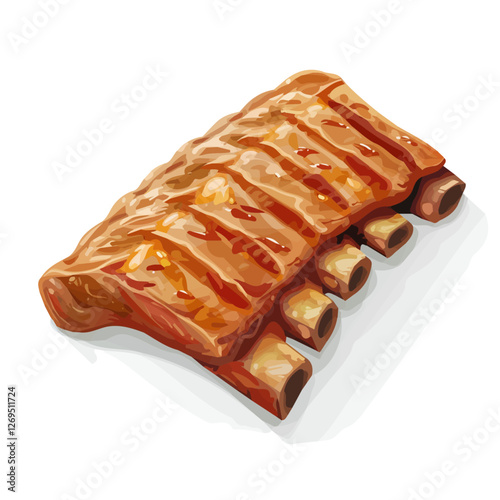 2D flat vector illustration grilled pork ribs icon isolated on a white background.

