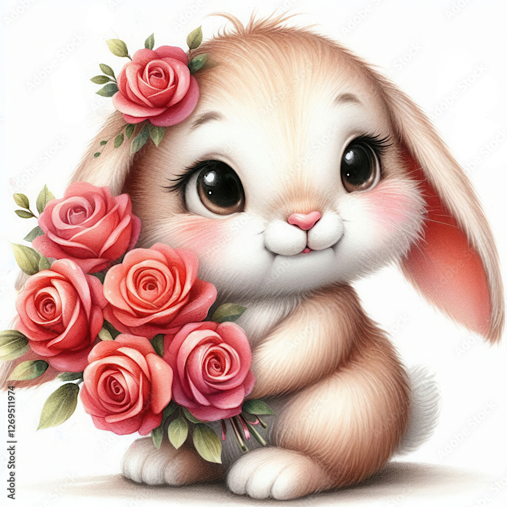 Obraz premium bunny with a bouquet of roses