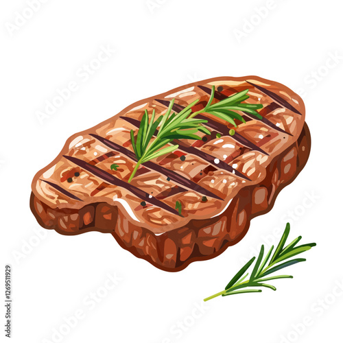 2D flat vector illustration grilled steak icon isolated on a white background.

