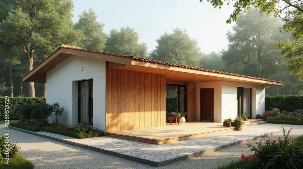 Fototapeta premium L-Shaped Single-Story Minimalist Village House