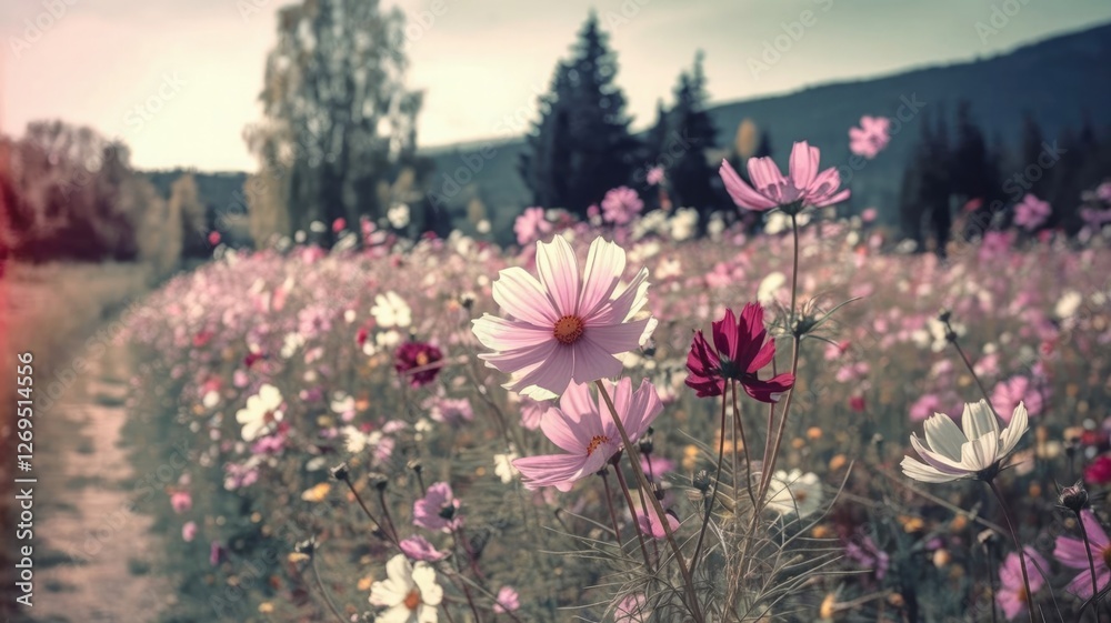 Fototapeta premium pink flowers in the mountains