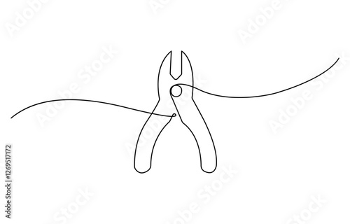 One line art pliers vector illustration. line art, one continuous line, gardening Pruning Shears or Cutters Single Line Drawing.