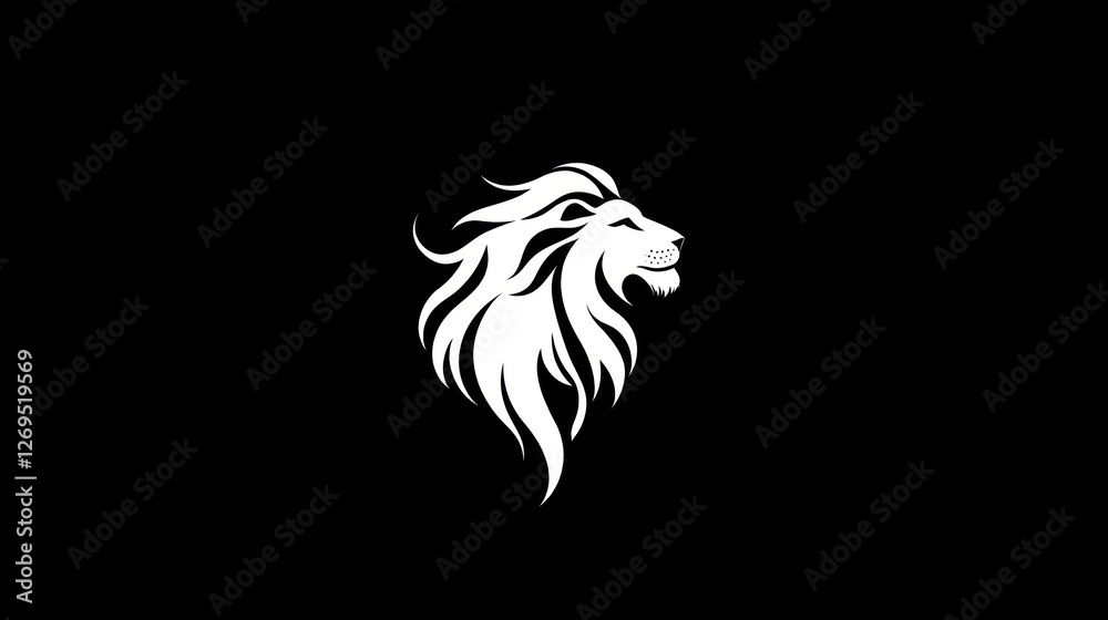 Fototapeta premium Majestic lion head profile, stylized graphic, black background, for logo or design use